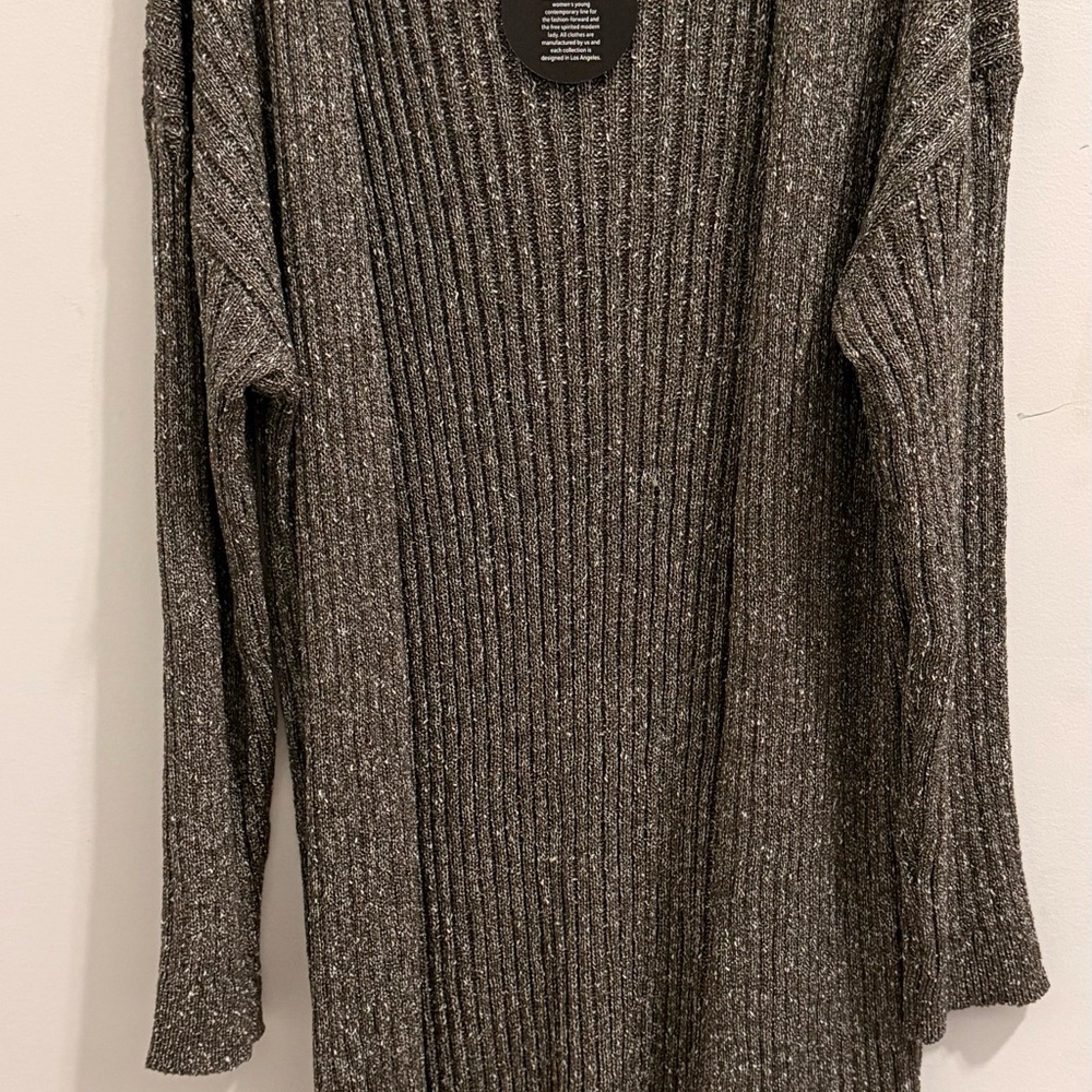NanaMacs Long Heathered Gray Ribbed Cardigan